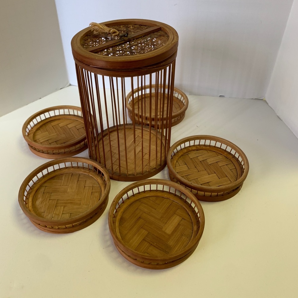 Vintage Set of Asian Bamboo Coasters